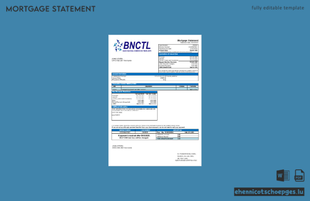 Internationale Hypothekenabrechnung der BNCTL Bank Timor-Leste in Word- und PDF-Formaten (Beispielvorschau)